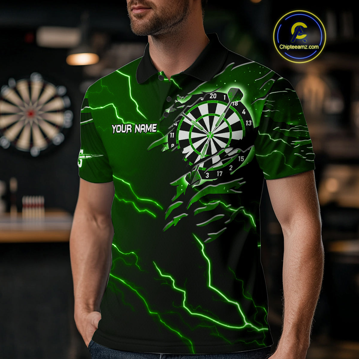 Personalized Thunder Lightning Eagle Green Darts Shirt Polo & Quarter Zip For Men Dart Team Jersey TDM4834