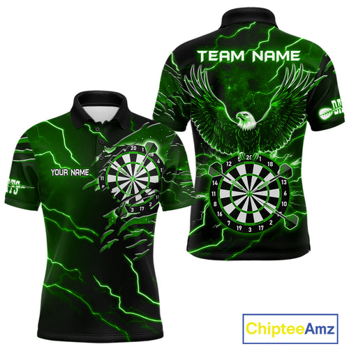 Personalized Thunder Lightning Eagle Green Darts Shirt Polo & Quarter Zip For Men Dart Team Jersey TDM4834