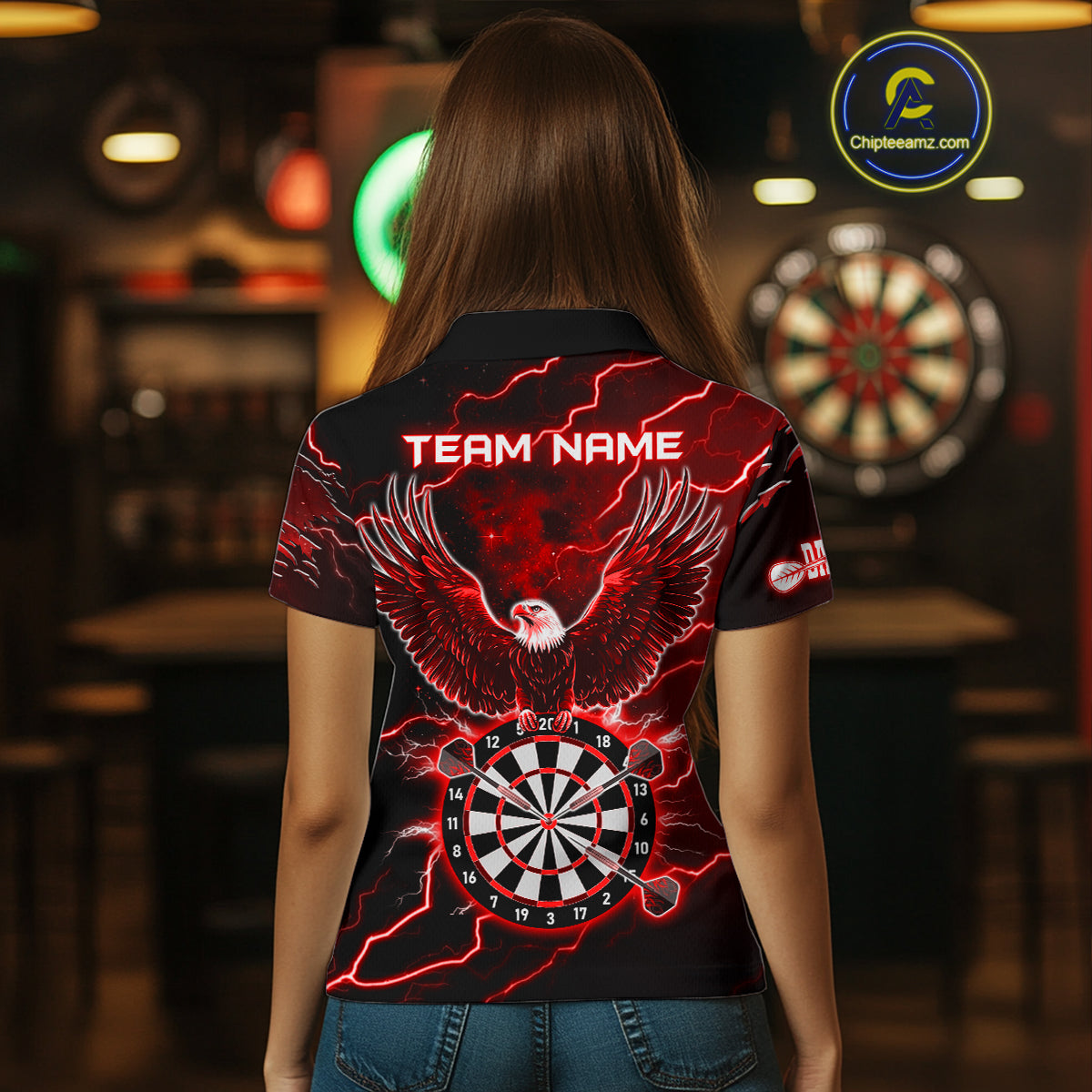 Personalized Thunder Lightning Eagle Red Darts Shirt Polo & Quarter Zip For Women Dart Team Jersey TDM4835