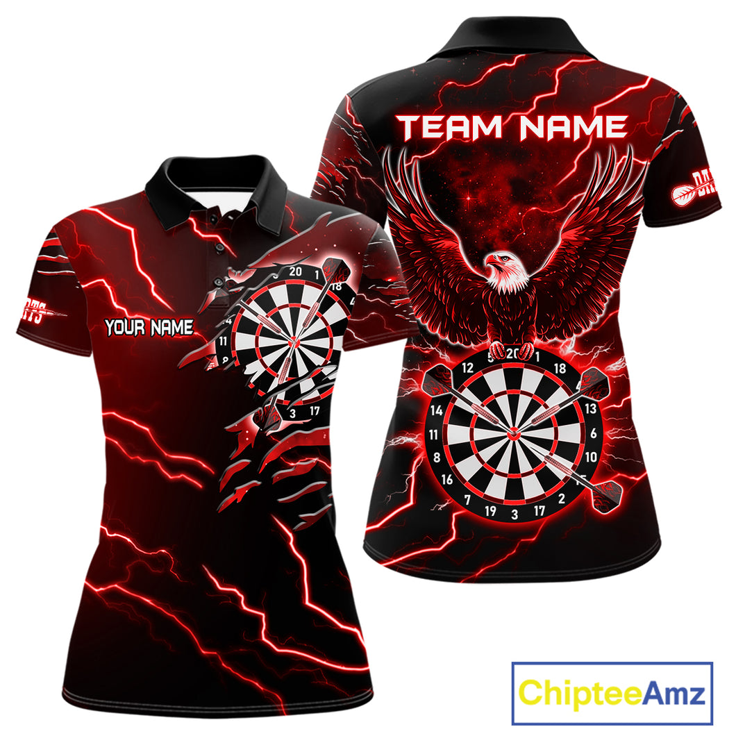 Personalized Thunder Lightning Eagle Red Darts Shirt Polo & Quarter Zip For Women Dart Team Jersey TDM4835