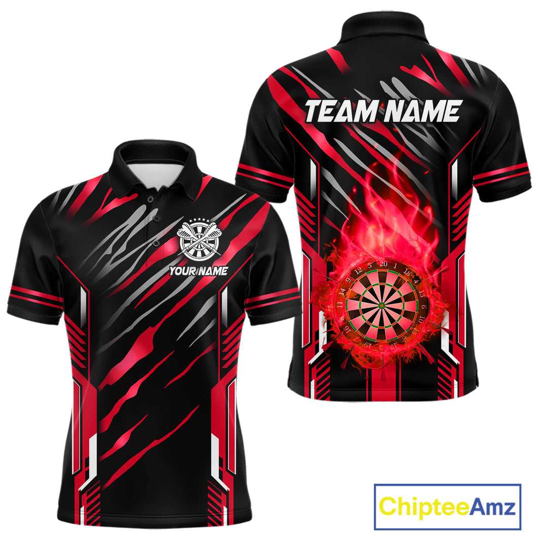 3D Darts Board Fire Flame Custom Dart Shirts For Men, Best Dart League Jerseys Team Uniform |Red TDM5051