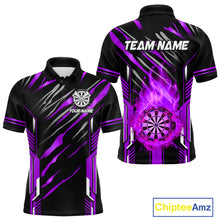 Load image into Gallery viewer, 3D Darts Board Fire Flame Custom Dart Shirts For Men, Dart League Jerseys Team Uniform |Purple TDM5052