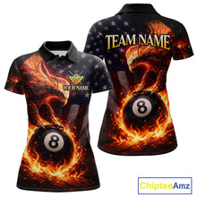 Load image into Gallery viewer, American Flag Flame 8 Ball Eagle Billiard Shirt For Women Custom Pool Team Shirt, Billiard Jersey TDM5787