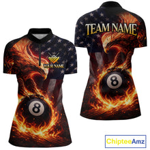 Load image into Gallery viewer, American Flag Flame 8 Ball Eagle Billiard Shirt For Women Custom Pool Team Shirt, Billiard Jersey TDM5787