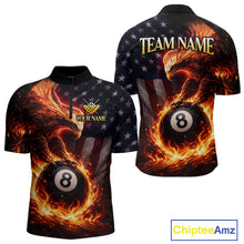 Load image into Gallery viewer, American Flag Flame 8 Ball Eagle Billiard Shirt For Men Custom Pool Team Shirt, Billiard Jersey TDM5787