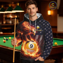 Load image into Gallery viewer, American Flag Flame 9 Ball Eagle Billiard Hoodie For Men And Women Custom 9 Ball Hoodie Team Jersey TDM5788