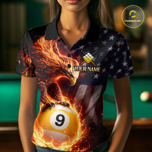 Load image into Gallery viewer, American Flag Flame 9 Ball Eagle Billiard Shirt For Women Custom Pool Team Shirt, Billiard Jersey TDM5788