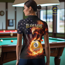 Load image into Gallery viewer, American Flag Flame 9 Ball Eagle Billiard Shirt For Women Custom Pool Team Shirt, Billiard Jersey TDM5788