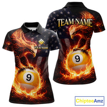 Load image into Gallery viewer, American Flag Flame 9 Ball Eagle Billiard Shirt For Women Custom Pool Team Shirt, Billiard Jersey TDM5788