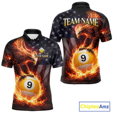 Load image into Gallery viewer, American Flag Flame 9 Ball Eagle Billiard Shirt For Men Custom Pool Team Shirt, Billiard Jersey TDM5788