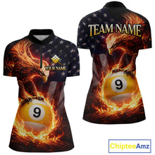 Load image into Gallery viewer, American Flag Flame 9 Ball Eagle Billiard Shirt For Women Custom Pool Team Shirt, Billiard Jersey TDM5788