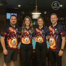 Load image into Gallery viewer, American Flag Flame 9 Ball Eagle Billiard Shirt For Women Custom Pool Team Shirt, Billiard Jersey TDM5788