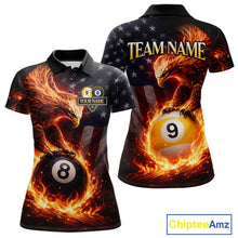 Load image into Gallery viewer, American Flag Flame 8 Ball &amp; 9 Ball Eagle Billiard Shirt For Women Custom Patriotic Pool Team Jersey TDM5789