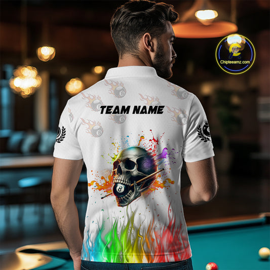 Funny Billiard Colorful Skull Personalized Men Quarter-Zip Shirts Billiard Attire For Team TDM1124