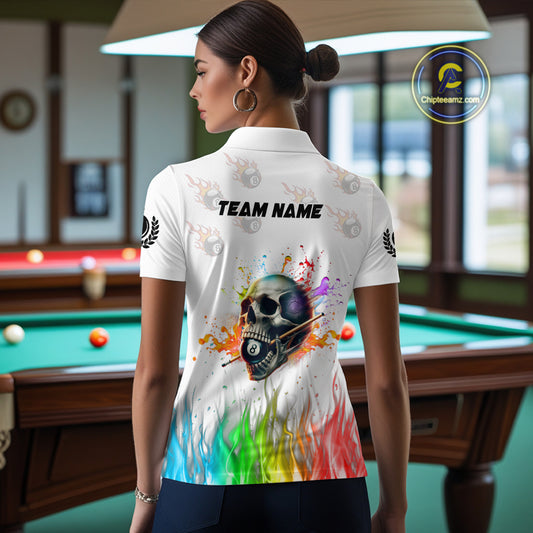Funny Billiard Colorful Skull Personalized Women Quarter-Zip Shirts Billiard Attire For Team TDM1124