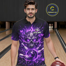 Load image into Gallery viewer, Personalized Purple Butterfly Skull Bowling Shirt For Men Custom Bowling Jersey Polo &amp; 1/4 Zip TDM6383