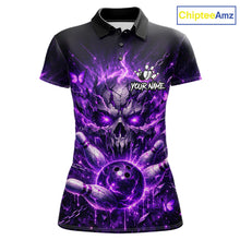 Load image into Gallery viewer, Personalized Purple Butterfly Skull Bowling Shirt For Women Custom Bowling Jersey Polo &amp; 1/4 Zip TDM6383