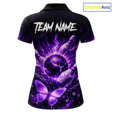 Load image into Gallery viewer, Personalized Purple Butterfly Skull Bowling Shirt For Women Custom Bowling Jersey Polo &amp; 1/4 Zip TDM6383