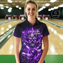 Load image into Gallery viewer, Personalized Purple Butterfly Skull Bowling Shirt For Women Custom Bowling Jersey Polo &amp; 1/4 Zip TDM6383