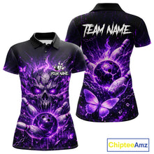 Load image into Gallery viewer, Personalized Purple Butterfly Skull Bowling Shirt For Women Custom Bowling Jersey Polo &amp; 1/4 Zip TDM6383