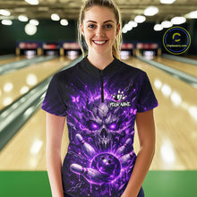 Load image into Gallery viewer, Personalized Purple Butterfly Skull Bowling Shirt For Women Custom Bowling Jersey Polo &amp; 1/4 Zip TDM6383