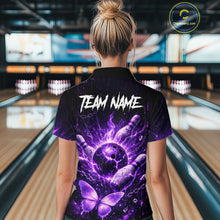 Load image into Gallery viewer, Personalized Purple Butterfly Skull Bowling Shirt For Women Custom Bowling Jersey Polo &amp; 1/4 Zip TDM6383
