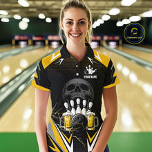 Load image into Gallery viewer, Yellow Black Funny Beer Skull Bowling Shirt For Women Custom Bowling Team Jersey Polo &amp; 1/4 Zip TDM6388