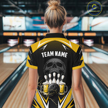 Load image into Gallery viewer, Yellow Black Funny Beer Skull Bowling Shirt For Women Custom Bowling Team Jersey Polo &amp; 1/4 Zip TDM6388