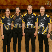 Load image into Gallery viewer, Yellow Black Funny Beer Skull Bowling Shirt For Women Custom Bowling Team Jersey Polo &amp; 1/4 Zip TDM6388