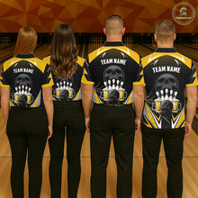 Load image into Gallery viewer, Yellow Black Funny Beer Skull Bowling Shirt For Women Custom Bowling Team Jersey Polo &amp; 1/4 Zip TDM6388