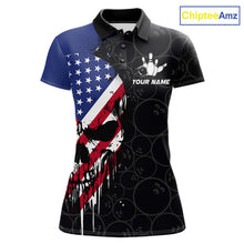 Load image into Gallery viewer, Custom American Flag Skull Bowling Jersey For Women, Patriotic Bowling Team Shirt Polo &amp; 1/4 Zip TDM6389