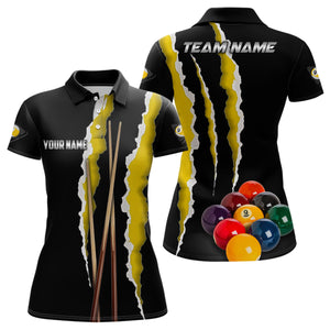 Personalized Yellow Black 9 Ball Pool 3D Printed Women Billiard Shirts, 9 Ball Billiard Team Jerseys TDM1856