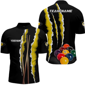 Personalized Yellow Black 9 Ball Pool 3D Printed Men Billiard Shirts, 9 Ball Billiard Team Jerseys TDM1856