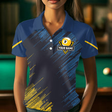 Load image into Gallery viewer, Personalized Blue Yellow 9 Ball Pool Wings Women's Billiard Shirts, 9 Ball Billiard Team Shirt Jersey TDM3776