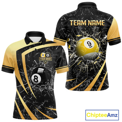 Black And Gold 8 Ball & 9 Ball Glass Break Billiard Shirt For Men Custom Pool Team Jersey Outfit TDM6151