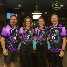 Load image into Gallery viewer, Black And Purple 8 Ball &amp; 9 Ball Glass Break Billiard Shirt For Women Custom Pool Team Jersey Outfit TDM6152