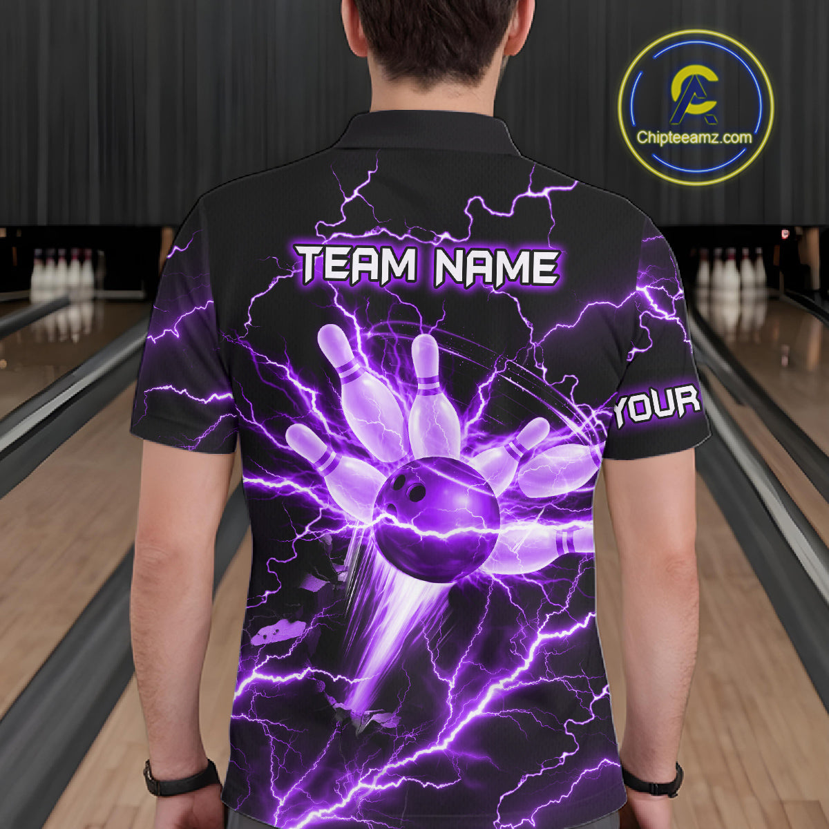 Personalized Lightning Skull Purple Bowling Shirt For Men, Bowling Team Jersey Polo & 1/4 Zip TDM6161