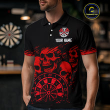 Load image into Gallery viewer, Custom Men&#39;s Grim Reaper Dart Shirt – Black Red Grunge Darts Jersey Team Polo &amp; Quarter Zip Styles TDM4067