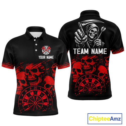 Custom Men's Grim Reaper Dart Shirt – Black Red Grunge Darts Jersey Team Polo & Quarter Zip Styles TDM4067