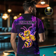 Load image into Gallery viewer, Back view of man wearing a neon funny bee 8 ball billiard team jersey, custom pool tournament shirt.