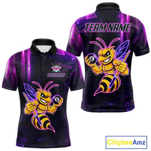 Load image into Gallery viewer, Neon funny bee 8 ball pool team polo shirt with custom billiard graphics, personalized billiard team jersey.