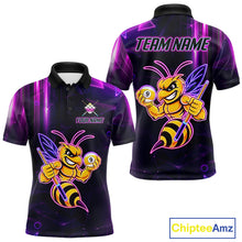 Load image into Gallery viewer, Neon funny bee 9 ball pool team polo shirt with custom billiard graphics, personalized billiard team jersey.