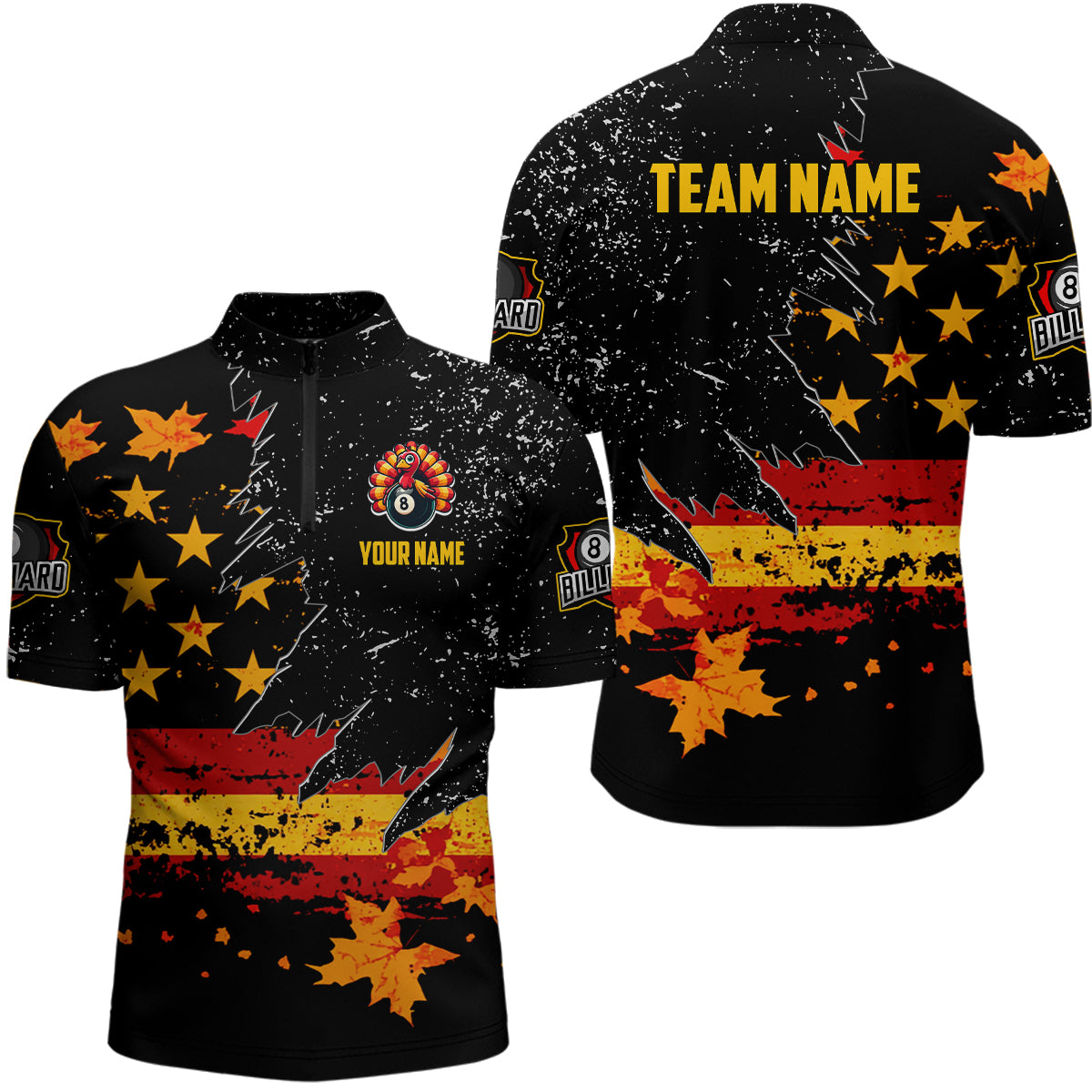 Personalized Retro Autumn American Flag Men Billiard Jerseys Patriotic Thanksgiving Billiard Shirts TDM2820