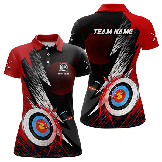 Personalized Archery 3d Target Red Jersey Women Polo Shirts, Best Archery Club Shirts For Team Archer TDM0982