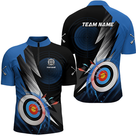 Customized Archery 3d Target Blue Jersey Men Quarter-Zip Shirts, Archery Club Team Shirts TDM0983