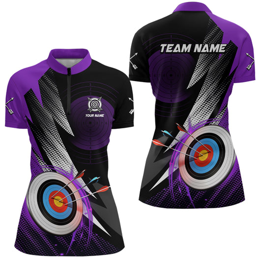 Customized Archery 3d Target Purple Jersey Women Quarter-Zip Shirt Archery Club Team Shirts TDM0984