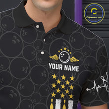 Load image into Gallery viewer, American Flag Black Bowling Shirts For Men Custom Patriotic Bowling Team Jersey Polo &amp; 1/4 Zip TDM6588