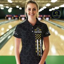Load image into Gallery viewer, American Flag Black Bowling Shirts For Women Custom Patriotic Bowling Team Jersey Polo &amp; 1/4 Zip TDM6588