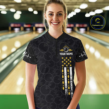 Load image into Gallery viewer, American Flag Black Bowling Shirts For Women Custom Patriotic Bowling Team Jersey Polo &amp; 1/4 Zip TDM6588