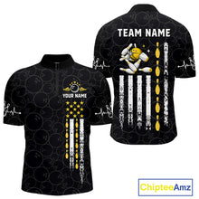 Load image into Gallery viewer, American Flag Black Bowling Shirts For Men Custom Patriotic Bowling Team Jersey Polo &amp; 1/4 Zip TDM6588